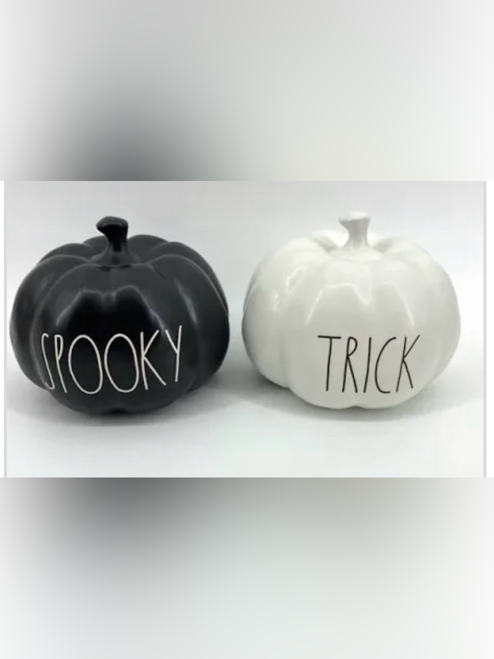 Rae Dunn Black & White Ceramic Pumpkin Pair - Spooky & Trick